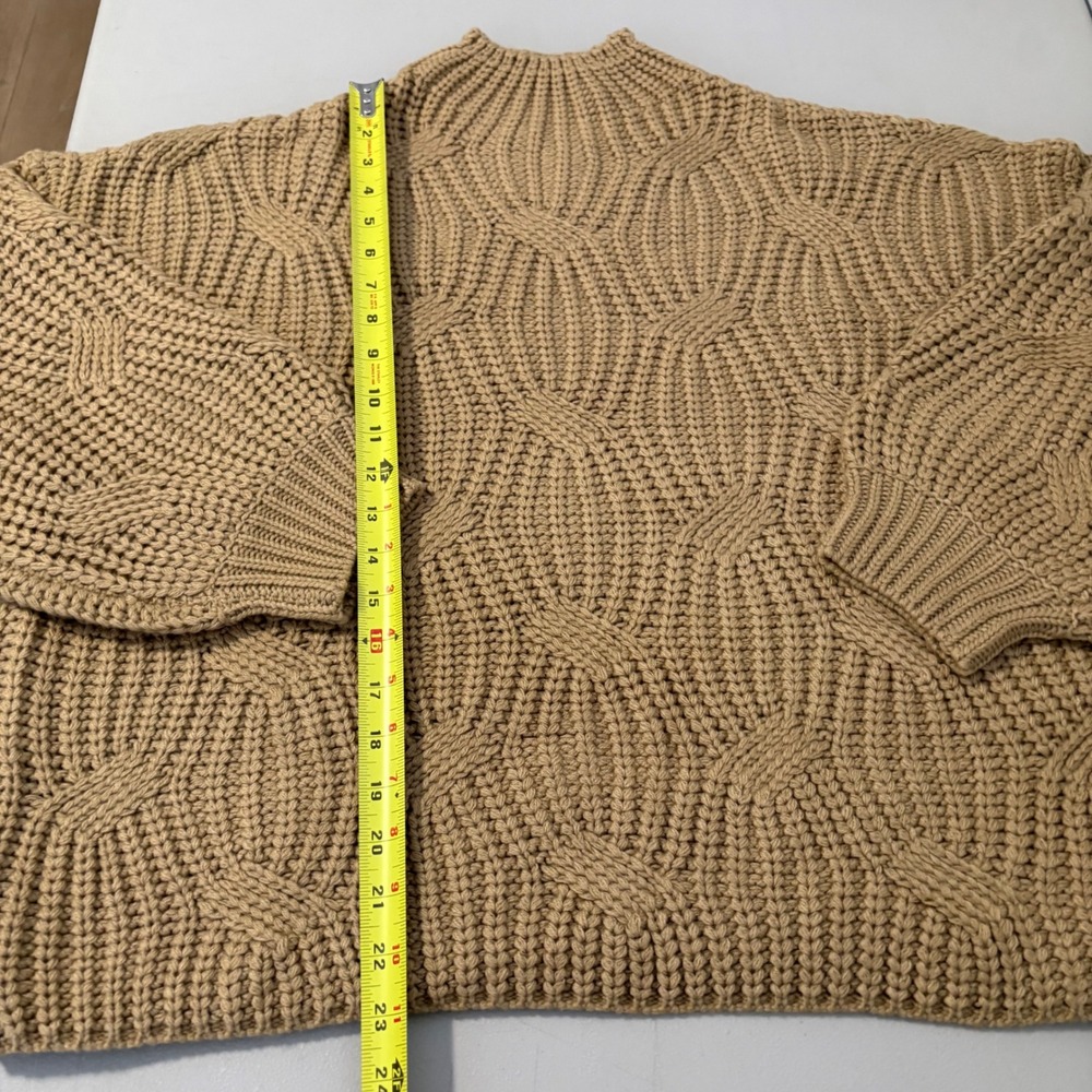 12th Tribe x The Salty Blonde Tan Chunky Knit Oversized Mock Neck Sweater OS - Picture 4 of 11